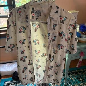 American Republic Men's Casual Button Down Shirt - White with Multicolor Print